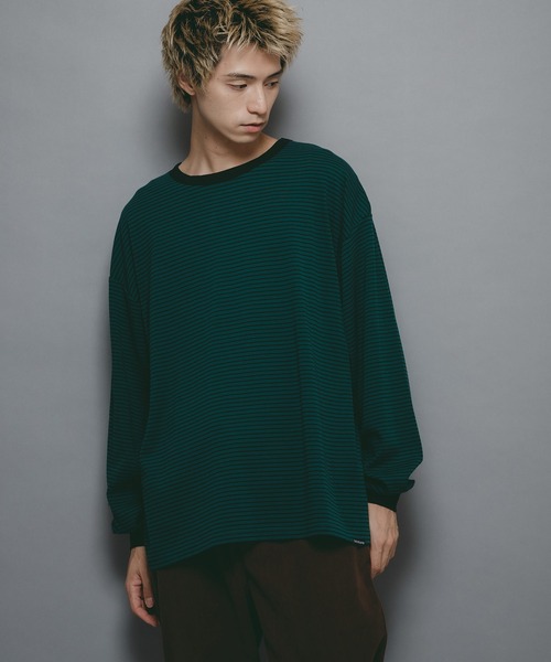 brknhome(ブロークンホーム)の「【brknhome/ブロークンホーム】オーバーサイズ ボーダーロンT(Tシャツ/カットソー・メンズ・オフホワイト/グリーン・MEDIUM/LARGE)」の12枚目の写真