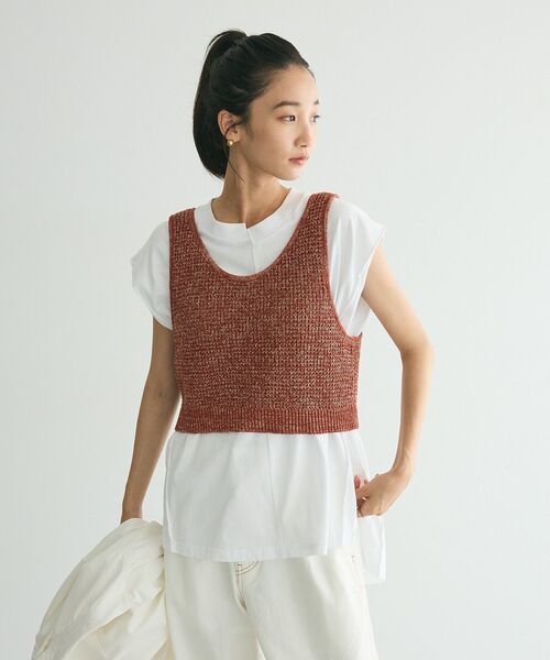 CRAFT STANDARD BOUTIQUE(クラフトスタンダードブティック)の「ワッフル編み短丈ニットベスト(ベスト・レディース・ボルドー/アイボリー/ブラック/カーキ・FREE)」の5枚目の写真