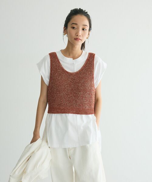 CRAFT STANDARD BOUTIQUE(クラフトスタンダードブティック)の「ワッフル編み短丈ニットベスト(ベスト・レディース・ボルドー/アイボリー/ブラック/カーキ・FREE)」の6枚目の写真