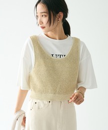 ワッフル編み短丈ニットベスト