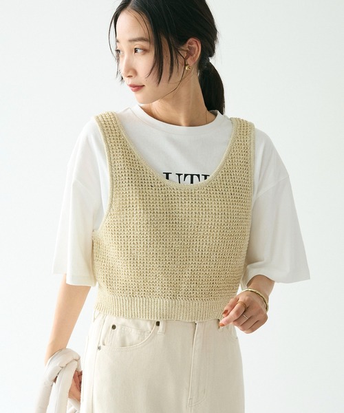 CRAFT STANDARD BOUTIQUE(クラフトスタンダードブティック)の「ワッフル編み短丈ニットベスト(ベスト・レディース・ボルドー/アイボリー/ブラック/カーキ・FREE)」の2枚目の写真