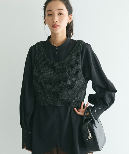CRAFT STANDARD BOUTIQUE(クラフトスタンダードブティック)の「ワッフル編み短丈ニットベスト(ベスト・レディース・ボルドー/アイボリー/ブラック/カーキ・FREE)」の3枚目の写真