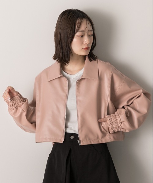 ad thie（アドティエ）の「ショート ライダースジャケット（ライダースジャケット・レディース・ピンク/ブラック/ブラウン・FREE）」の10枚目の写真