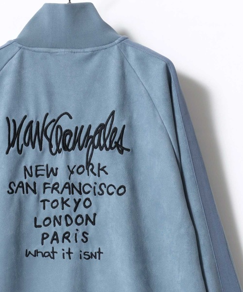 【セール】(What it isNt） ART BY MARK GONZALES/(ワットイットイズント) アートバイマークゴンザレス オーバーサイズ カットスウェード バックプリント ロゴ ワンポイント刺繍 ライン トラックジャケット/ジャージ/レディース メンズ（ブルゾン）｜（What it isNt）ART BY MARKGONZALES（ワットイットイズント）