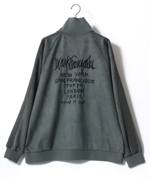 【セール】(What it isNt） ART BY MARK GONZALES/(ワットイットイズント) アートバイマークゴンザレス オーバーサイズ カットスウェード バックプリント ロゴ ワンポイント刺繍 ライン トラックジャケット/ジャージ/レディース メンズ（ブルゾン）｜（What it isNt）ART BY MARKGONZALES（ワットイットイズント）