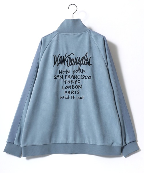 【セール】(What it isNt） ART BY MARK GONZALES/(ワットイットイズント) アートバイマークゴンザレス オーバーサイズ カットスウェード バックプリント ロゴ ワンポイント刺繍 ライン トラックジャケット/ジャージ/レディース メンズ（ブルゾン）｜（What it isNt）ART BY MARKGONZALES（ワットイットイズント）