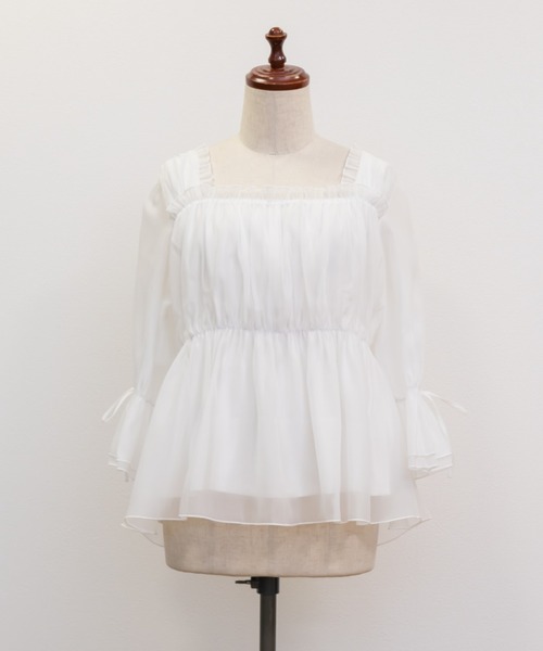 CLETTE(クレット)の「袖リボンフリルシアーブラウス(シャツ/ブラウス・レディース・ブラック/オフホワイト・LL/3L/4L)」の16枚目の写真