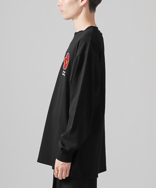 LUXSTYLE（ラグスタイル）の「ワンポイントフラワーサガラ刺繍ロンT（Tシャツ/カットソー・メンズ・ホワイト/ブラック・M/L）」の19枚目の写真