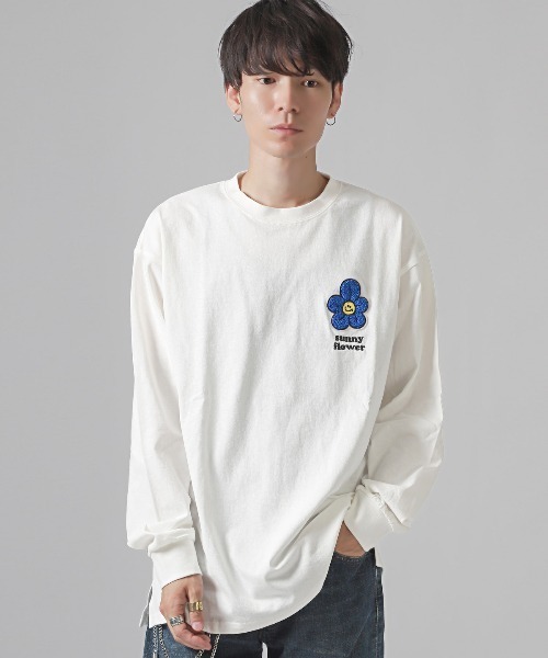 ワンポイントフラワーサガラ刺繍ロンT（Tシャツ/カットソー