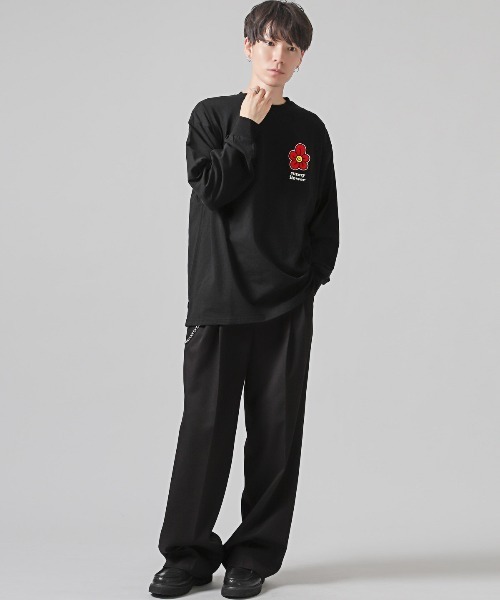 LUXSTYLE（ラグスタイル）の「ワンポイントフラワーサガラ刺繍ロンT（Tシャツ/カットソー・メンズ・ホワイト/ブラック・M/L）」の6枚目の写真