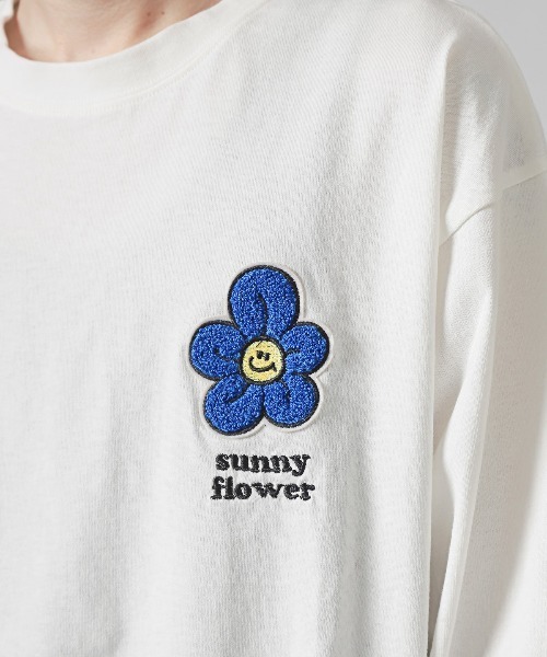ワンポイントフラワーサガラ刺繍ロンT（Tシャツ/カットソー