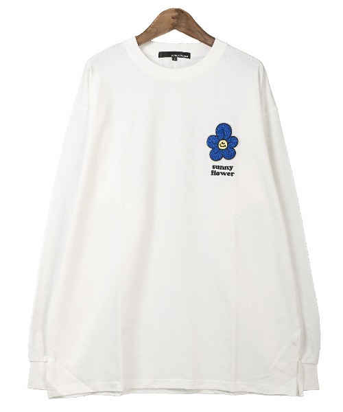 LUXSTYLE（ラグスタイル）の「ワンポイントフラワーサガラ刺繍ロンT（Tシャツ/カットソー・メンズ・ホワイト/ブラック・M/L）」の11枚目の写真