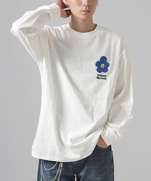 LUXSTYLE（ラグスタイル）の「ワンポイントフラワーサガラ刺繍ロンT（Tシャツ/カットソー・メンズ・ホワイト/ブラック・M/L）」の20枚目の写真