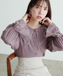 配色ピコ刺繍セーラーカラーブラウス