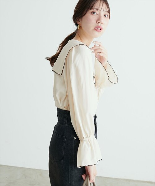 natural couture(ナチュラルクチュール)の「配色ピコ刺繍セーラーカラーブラウス(シャツ/ブラウス・レディース・ピンク/ブラウン/ブルー/アイボリー/ブラック・FREE)」の15枚目の写真