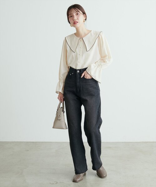 natural couture(ナチュラルクチュール)の「配色ピコ刺繍セーラーカラーブラウス(シャツ/ブラウス・レディース・ピンク/ブラウン/ブルー/アイボリー/ブラック・FREE)」の16枚目の写真