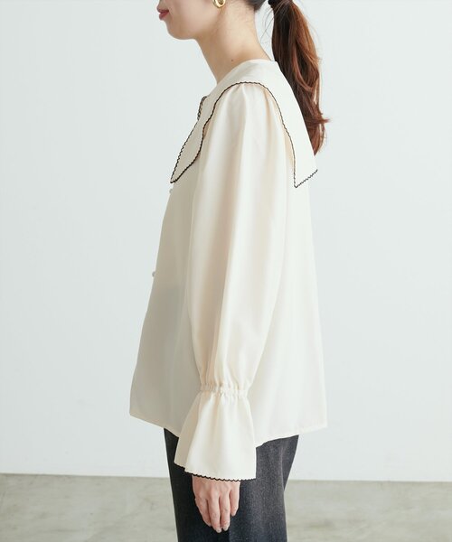 natural couture(ナチュラルクチュール)の「配色ピコ刺繍セーラーカラーブラウス(シャツ/ブラウス・レディース・ピンク/ブラウン/ブルー/アイボリー/ブラック・FREE)」の20枚目の写真