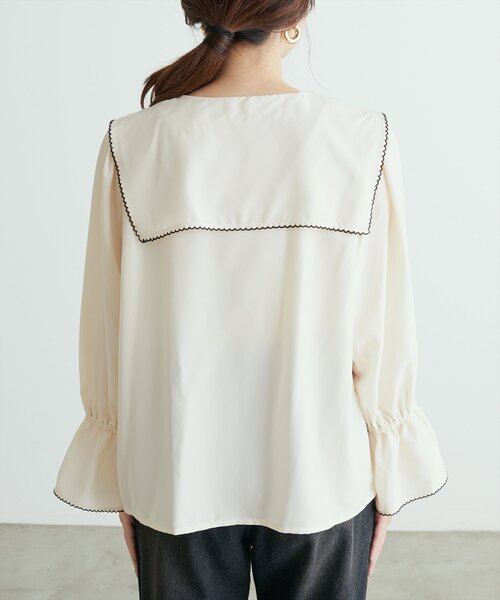natural couture(ナチュラルクチュール)の「配色ピコ刺繍セーラーカラーブラウス(シャツ/ブラウス・レディース・ピンク/ブラウン/ブルー/アイボリー/ブラック・FREE)」の21枚目の写真