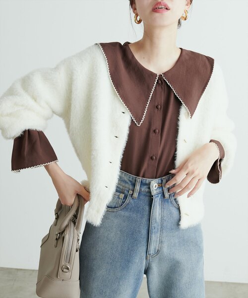 natural couture(ナチュラルクチュール)の「配色ピコ刺繍セーラーカラーブラウス(シャツ/ブラウス・レディース・ピンク/ブラウン/ブルー/アイボリー/ブラック・FREE)」の11枚目の写真
