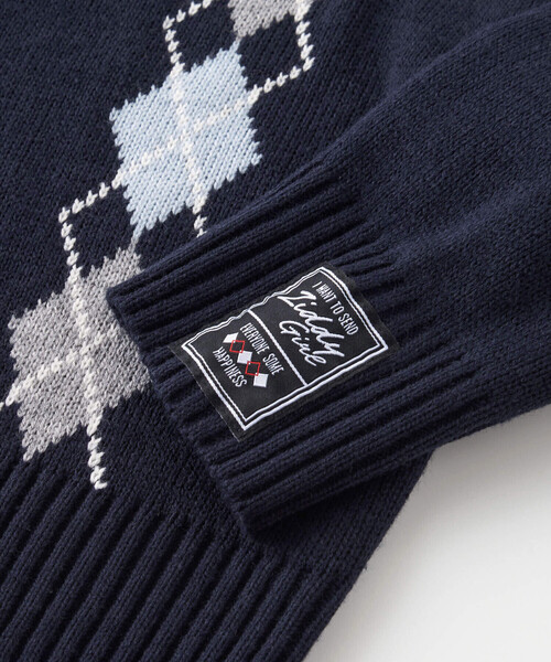 ZIDDY(ジディ)の「アーガイルチェック柄カーディガン(130~160cm)(カーディガン/ボレロ・キッズ・ネイビー/グレー・140cm/130cm/150cm/FREE)」の5枚目の写真