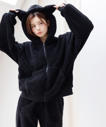 Dita（ディータ）の「ぷっくり耳付き。ねこ耳ファー起毛セットアップ(パーカー&ロングパンツset)（ルームウェア/パジャマ）」