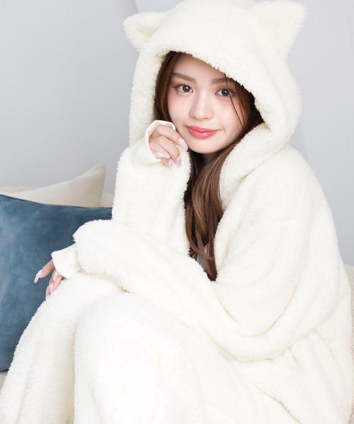 Dita（ディータ）の「ぷっくり耳付き。ねこ耳ファー起毛セットアップ（パーカー＆ロングパンツset）（ルームウェア/パジャマ・レディース・ピンクベージュ/ブラウン系その他/ブラック/アイボリー/サックスブルー系/ホワイト/ラベンダー・FREE）」の15枚目の写真