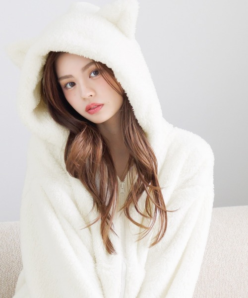 Dita（ディータ）の「ぷっくり耳付き。ねこ耳ファー起毛セットアップ（パーカー＆ロングパンツset）（ルームウェア/パジャマ・レディース・ピンクベージュ/ブラウン系その他/ブラック/アイボリー/サックスブルー系/ホワイト/ラベンダー・FREE）」の17枚目の写真