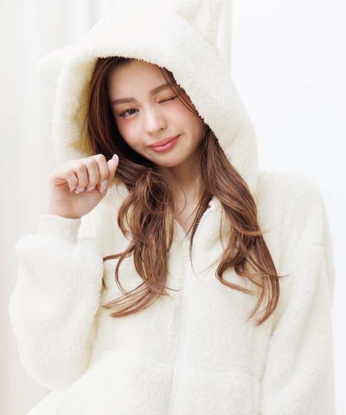 Dita（ディータ）の「ぷっくり耳付き。ねこ耳ファー起毛セットアップ（パーカー＆ロングパンツset）（ルームウェア/パジャマ・レディース・ピンクベージュ/ブラウン系その他/ブラック/アイボリー/サックスブルー系/ホワイト/ラベンダー・FREE）」の20枚目の写真