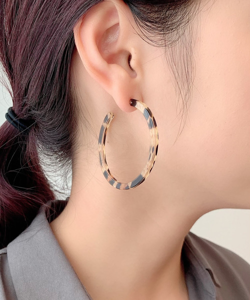 セール】＜ciite'＞ ヒョウ柄べっ甲フープピアス (両耳用)（ピアス（両