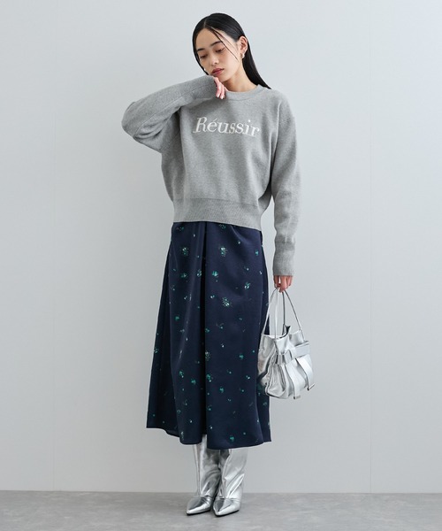 VIS（ビス）の「スウェットライク刺繍ロゴニットプルオーバー（ニット/セーター・レディース・ライトグレー/ネイビー/イエロー・FREE）」の8枚目の写真