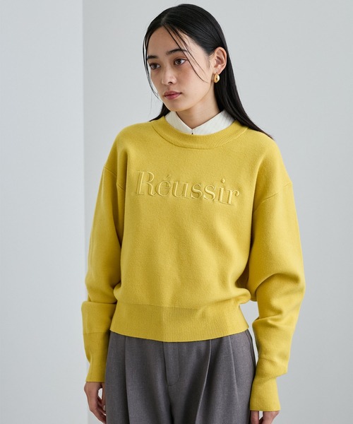 VIS（ビス）の「スウェットライク刺繍ロゴニットプルオーバー（ニット/セーター・レディース・ライトグレー/ネイビー/イエロー・FREE）」の12枚目の写真