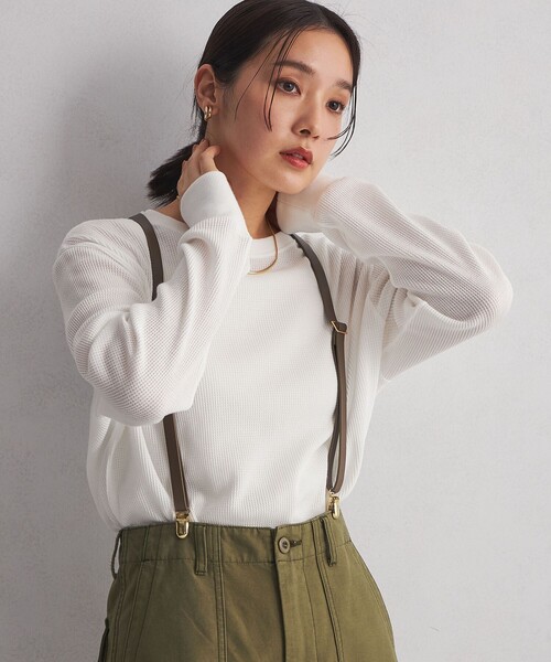 green label relaxing（グリーンレーベルリラクシング）の「＜at ease＞ ワッフル ロンT（Tシャツ/カットソー・レディース・オフホワイト/ダークグレー/その他1/ナチュラル・FREE）」の2枚目の写真