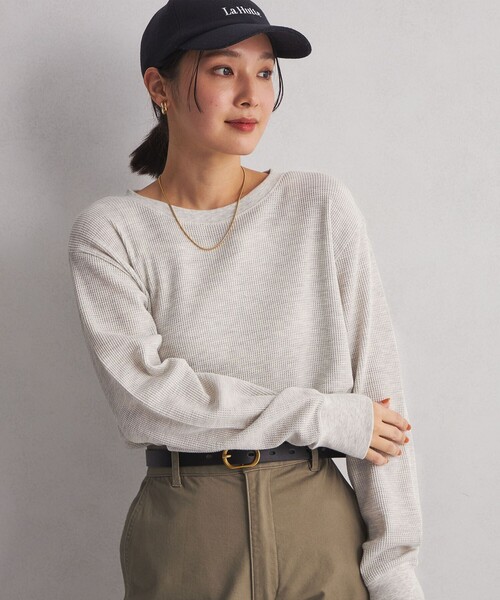 green label relaxing（グリーンレーベルリラクシング）の「＜at ease＞ ワッフル ロンT（Tシャツ/カットソー・レディース・オフホワイト/ダークグレー/その他1/ナチュラル・FREE）」の5枚目の写真