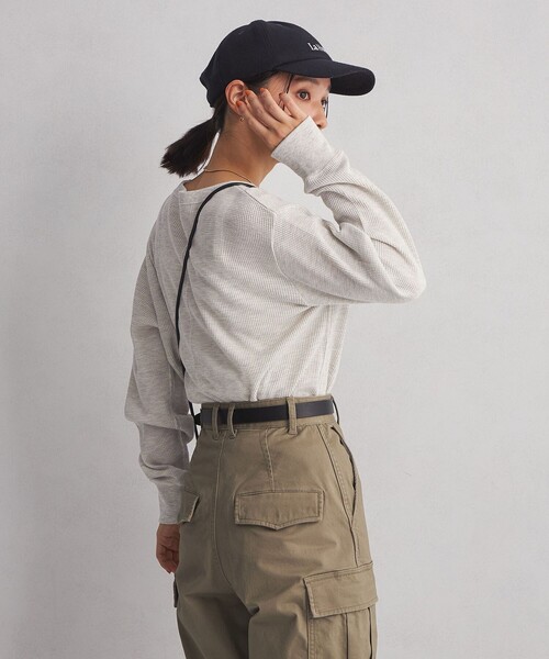 green label relaxing（グリーンレーベルリラクシング）の「＜at ease＞ ワッフル ロンT（Tシャツ/カットソー・レディース・オフホワイト/ダークグレー/その他1/ナチュラル・FREE）」の6枚目の写真