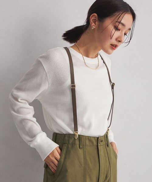 green label relaxing（グリーンレーベルリラクシング）の「＜at ease＞ ワッフル ロンT（Tシャツ/カットソー・レディース・オフホワイト/ダークグレー/その他1/ナチュラル・FREE）」の9枚目の写真