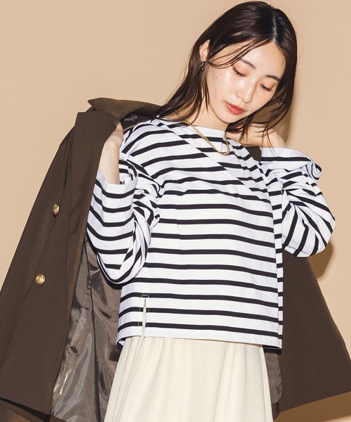 Gready Brilliant（グレディブリリアン）の「ボーダークロップドカットソー（Tシャツ/カットソー・レディース・ホワイト×ブラック/ブラック×グレー・38）」の18枚目の写真