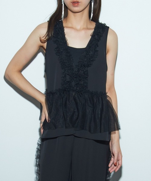 【セール】【MAISON BREEZE reveur】チュールレイヤードジレベスト trc（ベスト）｜MAISON BREEZE reveur（メゾンブリーズレヴール）