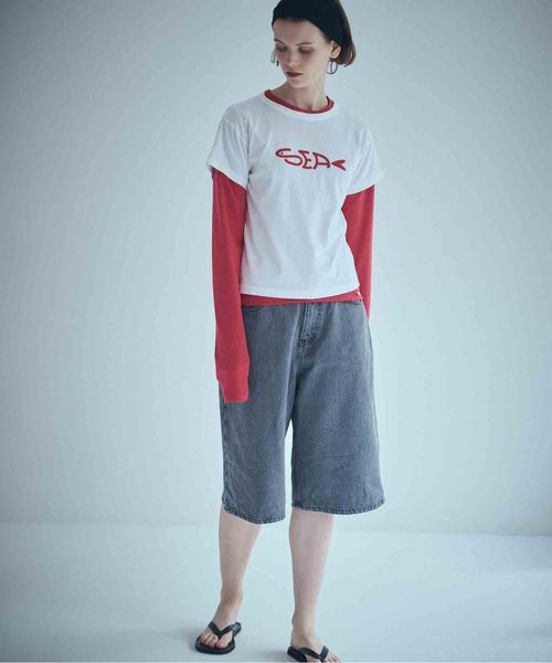 SEA（シー）の「ベアフライス サーディンボタン L/S TEE（Tシャツ/カットソー・レディース・チャコールグレー/ブラック/ホワイト/レッド・ONE SIZE）」の4枚目の写真