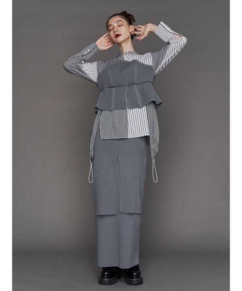 UN3D.(アンスリード)の「LAYERED KNIT SK / レイヤードニットスカート(スカート・レディース・ブラック/グレー・36/38)」の3枚目の写真