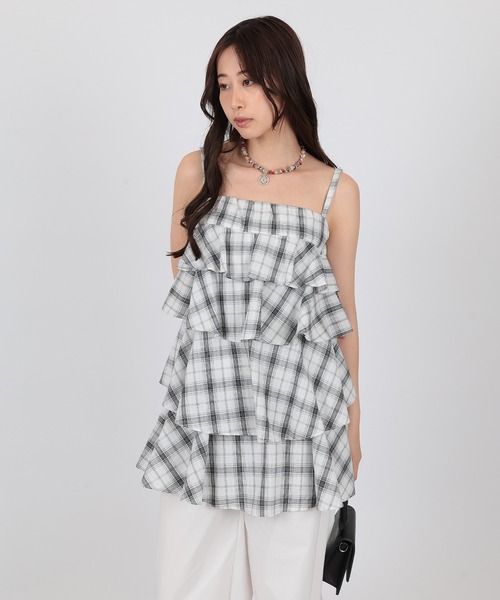 SUWDEE(スーディー)の「plaid pattern tiered camisole(キャミソール・レディース・ホワイト/ブラック・FREE)」の2枚目の写真