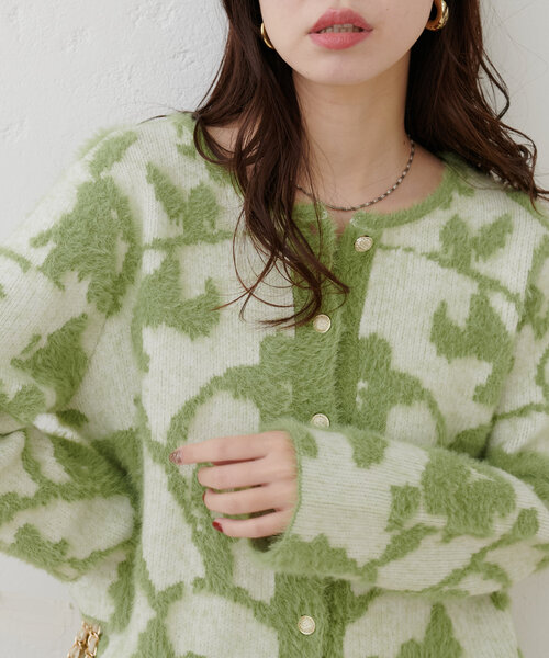 natural couture（ナチュラルクチュール）の「フェザーヤーンジャガードニットカーデ（カーディガン/ボレロ・レディース・ミント/ピンク/チャコールグレー/アイボリー/グレイッシュベージュ・FREE）」の4枚目の写真