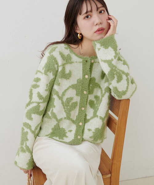 natural couture（ナチュラルクチュール）の「フェザーヤーンジャガードニットカーデ（カーディガン/ボレロ・レディース・ミント/ピンク/チャコールグレー/アイボリー/グレイッシュベージュ・FREE）」の18枚目の写真