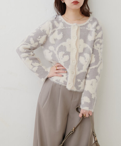 natural couture（ナチュラルクチュール）の「フェザーヤーンジャガードニットカーデ（カーディガン/ボレロ・レディース・ミント/ピンク/チャコールグレー/アイボリー/グレイッシュベージュ・FREE）」の13枚目の写真