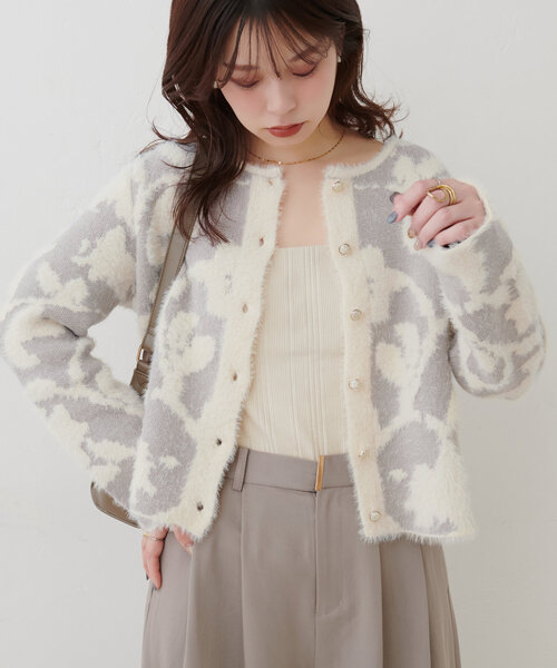 natural couture（ナチュラルクチュール）の「フェザーヤーンジャガードニットカーデ（カーディガン/ボレロ・レディース・ミント/ピンク/チャコールグレー/アイボリー/グレイッシュベージュ・FREE）」の14枚目の写真