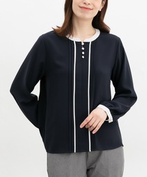 配色ピンタックブラウス