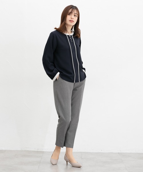 Honeys（ハニーズ）の「配色ピンタックブラウス（シャツ/ブラウス・レディース・グレイッシュブルー/ホワイト/ミント/ネイビー・S/M/LL/L/3L）」の8枚目の写真