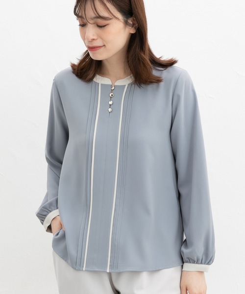 Honeys（ハニーズ）の「配色ピンタックブラウス（シャツ/ブラウス・レディース・グレイッシュブルー/ホワイト/ミント/ネイビー・S/M/LL/L/3L）」の11枚目の写真