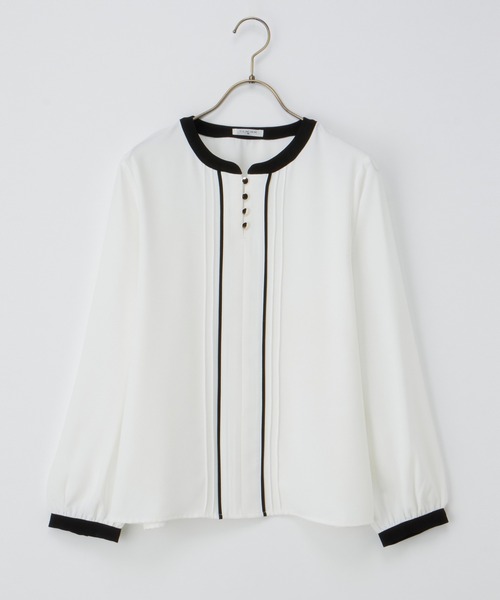 Honeys（ハニーズ）の「配色ピンタックブラウス（シャツ/ブラウス・レディース・グレイッシュブルー/ホワイト/ミント/ネイビー・S/M/LL/L/3L）」の15枚目の写真