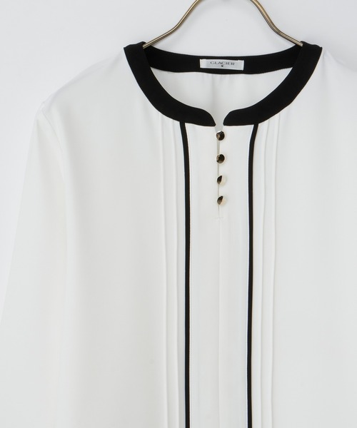 Honeys（ハニーズ）の「配色ピンタックブラウス（シャツ/ブラウス・レディース・グレイッシュブルー/ホワイト/ミント/ネイビー・S/M/LL/L/3L）」の16枚目の写真