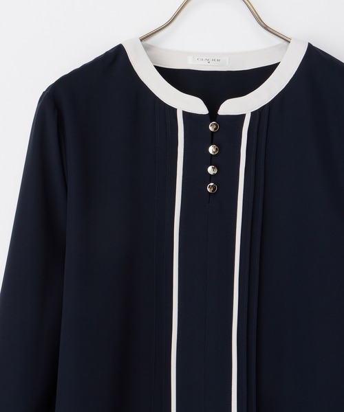 Honeys（ハニーズ）の「配色ピンタックブラウス（シャツ/ブラウス・レディース・グレイッシュブルー/ホワイト/ミント/ネイビー・S/M/LL/L/3L）」の18枚目の写真